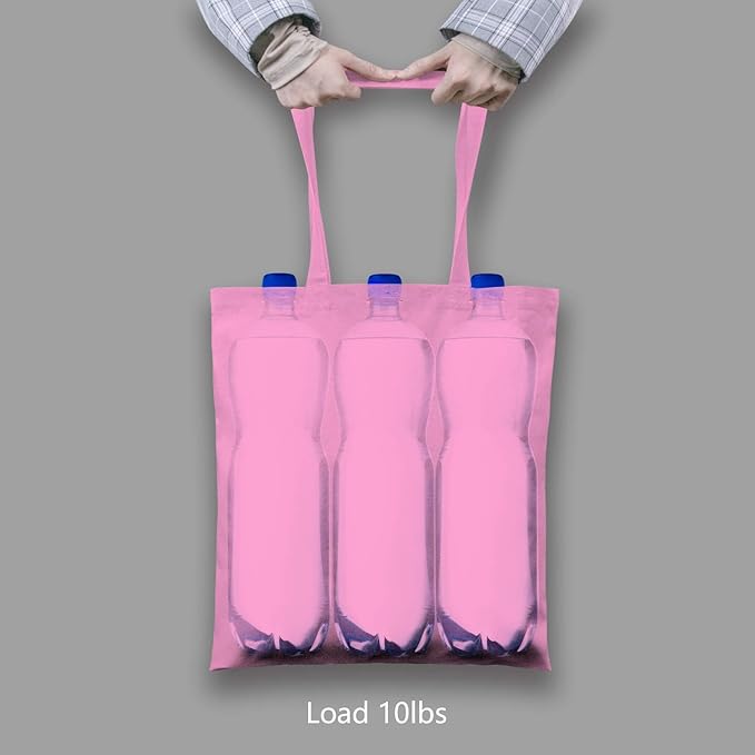 TOPDesign 24-Pack Economical 16"x15" Baby Pink Cotton Tote Bag, Lightweight Medium Reusable Grocery Shopping Cloth Bags, Suitable for DIY, Advertising, Promotion, Gift, Activity