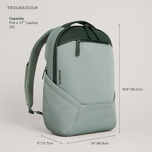 Troubadour Apex 4.0-22L Premium Laptop Backpack - Ergonomic & Water Resistant - Designed for Work and Travel - Green Smoke