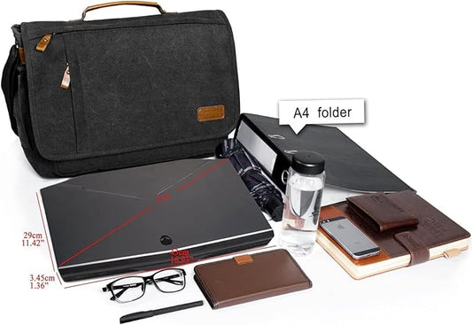 ESTARER Messenger Bag 17-17.3 Inch, Men's Computer Bag Water-resistant Canvas, Teacher Laptop Satchel for Work Office College, Dark Grey