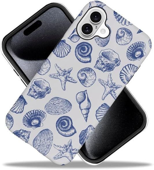 DAIZAG Case Compatible with for iPhone 16 Plus,Cute Blue Seashell Phone Case for iPhone 16 Plus for Girl Women Boy Men
