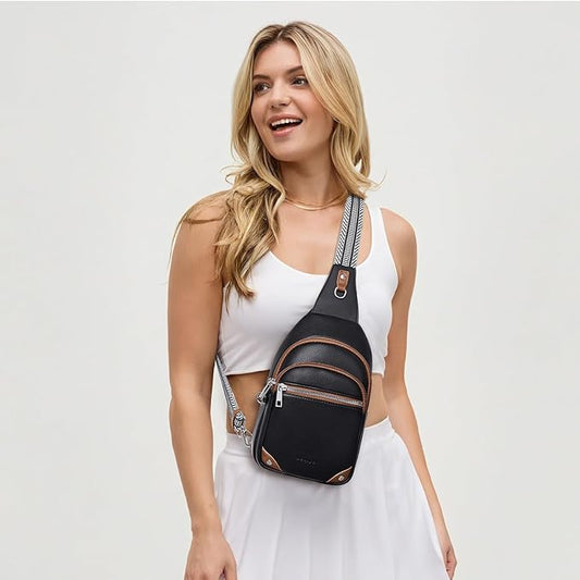 Anti Theft Crossbody Bags for Women Travel Chest Sling Bag Leather RFID Purse Fanny Pack Black