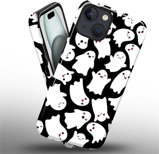 Case for iPhone 15 Plus Case,Halloween Ghosts Bats Design - Hybrid Dual Protection Silicone + Hard PC Shockproof Full Body Cover Slim Anti-Scratch Protective Case for Men Women
