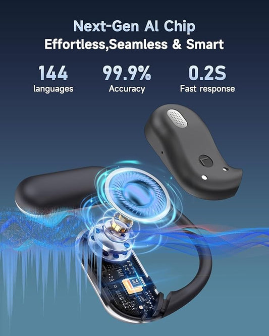 AI Translation Earbuds Real Time, 144 Language Translator Earbuds OWS 4-in-1 Translation Headphones, Fit iOS and Android, Ideal for Travel Business Learning(Ink Black)