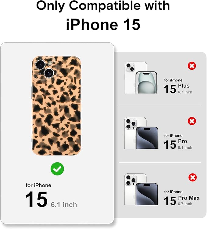 Phone Case for iPhone 15 Case White Shell Color Tortoiseshell Print TPU Slim Phone Cover for Women Girls Grily Brown Shockproof Phone Cover for iPhone 15, Tortoise Print