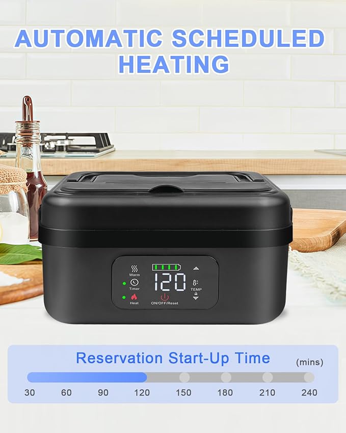 Cordless Electric Lunch Box for Adults,16000mAh Self-Heating Food Warmer with 1L/4.2 Cups Leak-Proof Container,Rechargeable Portable Heated Lunch Box for Office,Travel, Car, Picnic&Outdoor