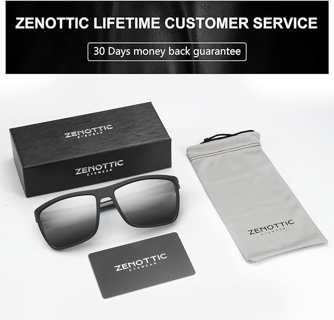 ZENOTTIC Polarized Sunglasses for Men Lightweight TR90 Frame UV400 Protection Square Sun Glasses