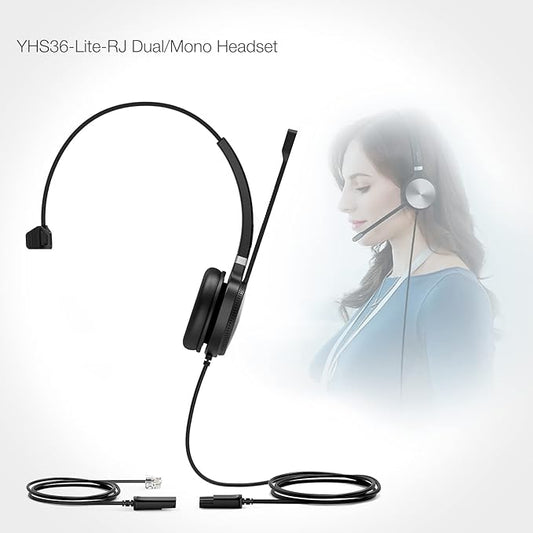Yealink Phone Headsets for Office Phones YHS36 QD to RJ9 Wired Headset Compatible with Poly Snom Grandstream Phones Desk Landline VoIP Headset with Microphone -Mono/124g/2.1m Cable
