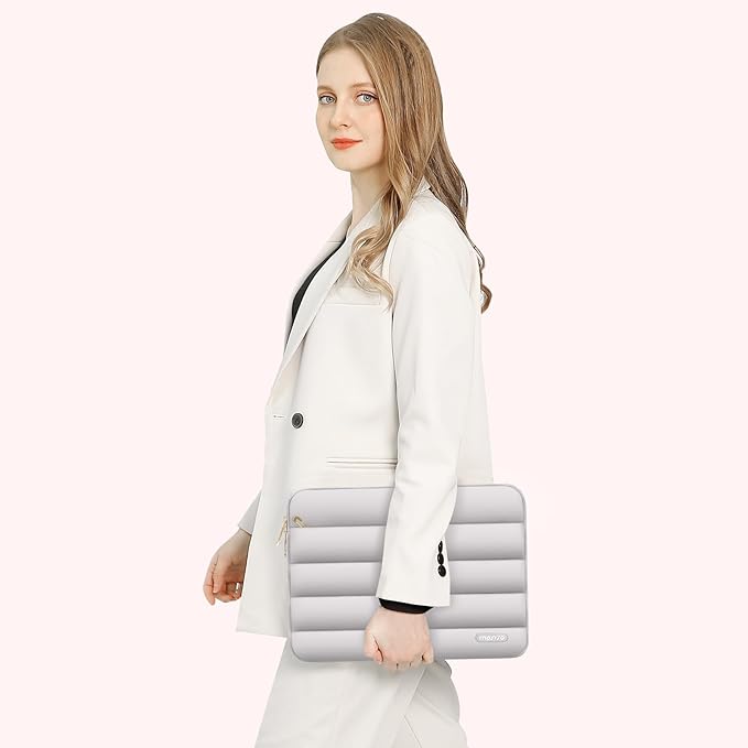 MOSISO 13.3 inch Laptop Case, 13-13.3 inch Puffy Laptop Sleeve Compatible with MacBook Air 13 13.6 M4 M3 M2 M1/Pro 13/Pro 14, HP Dell ASUS Lenovo,Polyester Horizontal Bag with Small Case, Gray