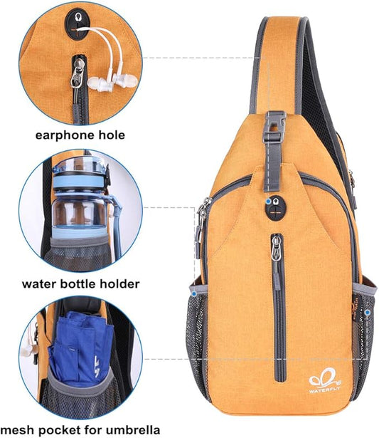 WATERFLY Crossbody Sling Backpack Sling Bag Travel Hiking Chest Bag Daypack