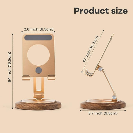 Dual Folding Phone Desk Stand,Adjustable Phone Stand,Phone Stand for Desk,Foldable Wood Phone Holder,Beside Phone Holder,Wood,Gold