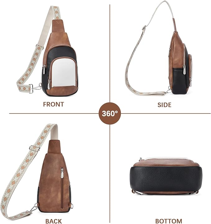 BOSTANTEN Sling Bag for Women Leather Crossbody Bag Vintage Cross Body Purse for Travel with Guitar Strap, Bohemian Style