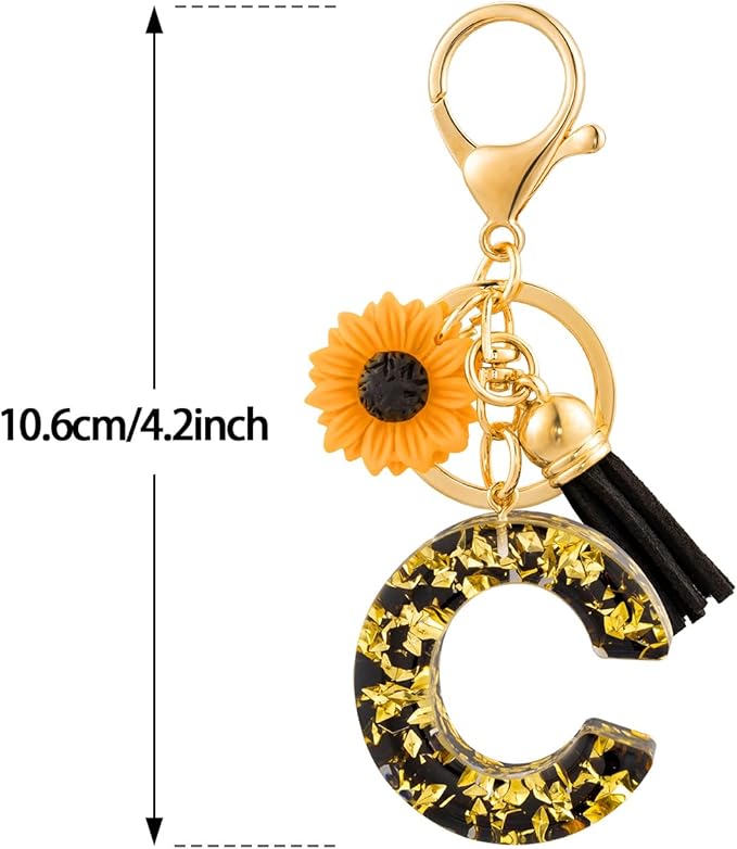 SELOVO Initial Keychain for Key Handbag Backpack Black Yellow Letter Keyring