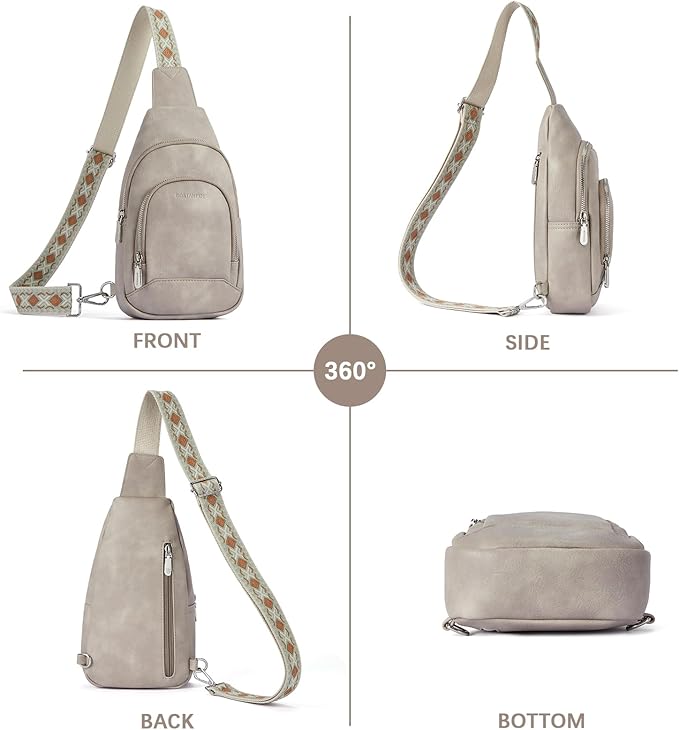 BOSTANTEN Sling Bag for Women Leather Crossbody Bag Vintage Cross Body Purse for Travel with Guitar Strap, Bohemian Style