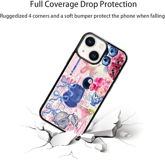 Shockproof Protective Cover with Trendy Preppy Aesthetic Collage Flower Design, Compatible with iPhone 13 Mini