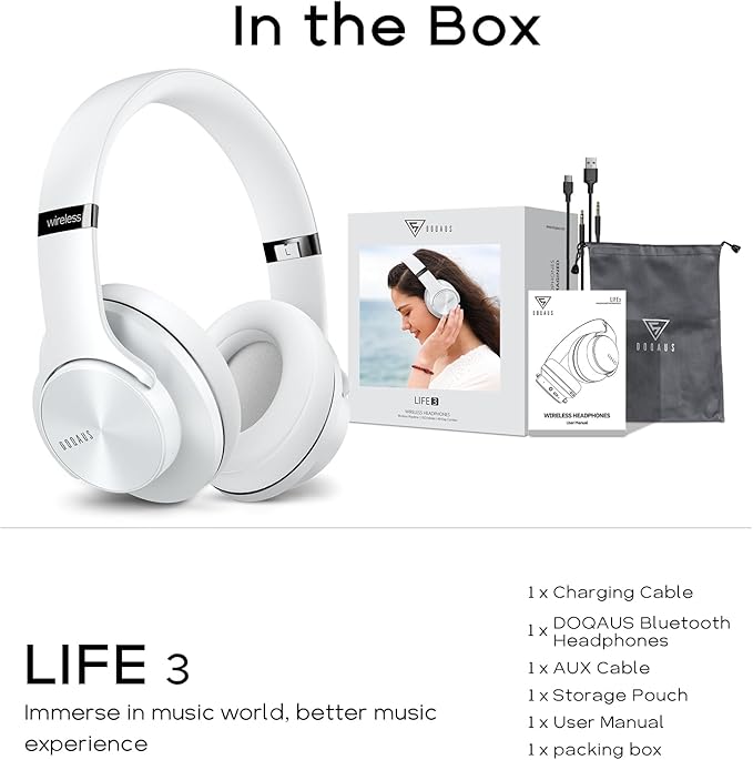 DOQAUS Bluetooth Headphones Over Ear, 90H Playtime Wireless, 3 EQ Modes, HiFi Audio & Deep Bass, ENC Noise Isolating Mic, Soft Earpads for Phone/PC