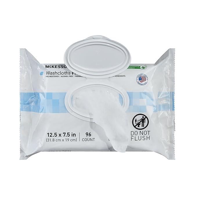McKesson Washcloth Wipes for Adults, Unscented (3 Pack, 288 Washcloths) Disposable Wash Cloths for Body - Fragrance-Free No-Rinse Formula - Good for Incontinence and Elderly - 96 Wipes Per Pack