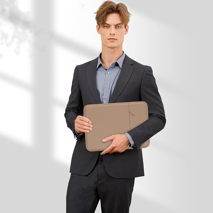 MOSISO Laptop Case 13.3 inch, 13-13.3 inch Laptop Sleeve Compatible with MacBook Air/Pro 13 / Pro 14, HP Dell ASUS Lenovo Notebook, Polyester Vertical Computer Sleeve Bag with Pocket, Bronze Brown