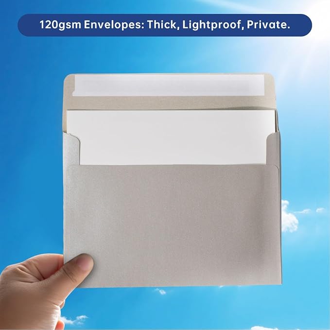 Keketer A7 Metallic Silver 5x7 Envelopes 50 Pack Self - Seal, for 5x7 Cards, Weddings, Invitations, Baby Shower 5.25 x 7.25 Inches