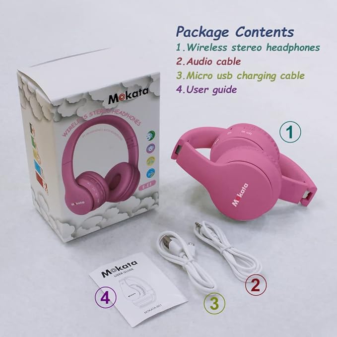 Headphones Kids Bluetooth 5.4 Wireless Play Time 68H Safe Volume Limit 85/94dB Over-Ear Foldable Headset,Fast Charging,with Aux Cord Built-in Mic for Toddler Child Pad Study Tablet Pink