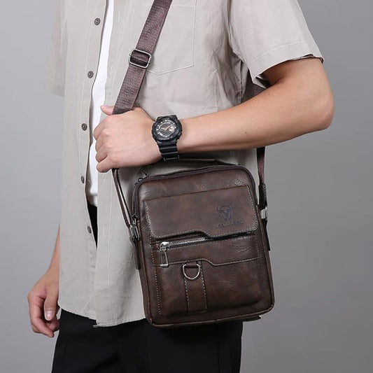 Shoulder Bag for Men Crossbody Bags Leather Sling Bag Messenger Bags with Multiple Pockets Business Outdoor