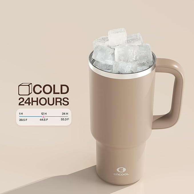 32 oz Tumbler with Handle and Straw: Stainless Steel Insulated Tumbler Keeps Cold for 24 Hours, Leakproof Travel Cup Fits in Cup Holder and BPA-Free, Raw Umber