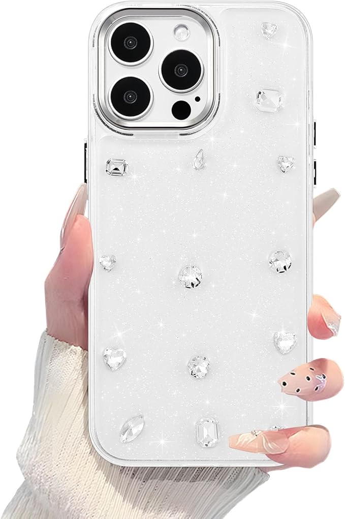 EYZUTAK Case for iPhone 13 Pro Max, Bling Glitter 3D Diamond Phone Case Cute Sparkly Crystal Clear Aesthetic Design Case Slim Soft Durable TPU Transparent Protective Cover for Women Girls - Crystal