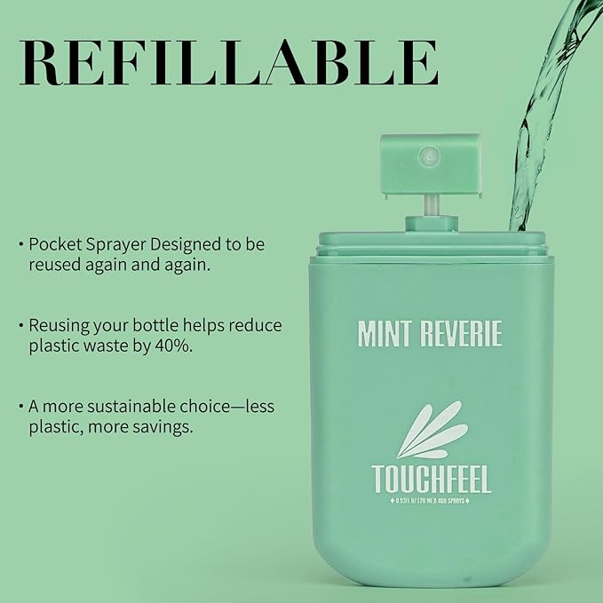 Power Mist Hand Sanitizer Spray, Scented Hydrating Hand Sanitizers Travel Size Refillable, Pocket Portable 3-Pack (Mint Reverie) 0.93Fl Oz 460-Sprays Each