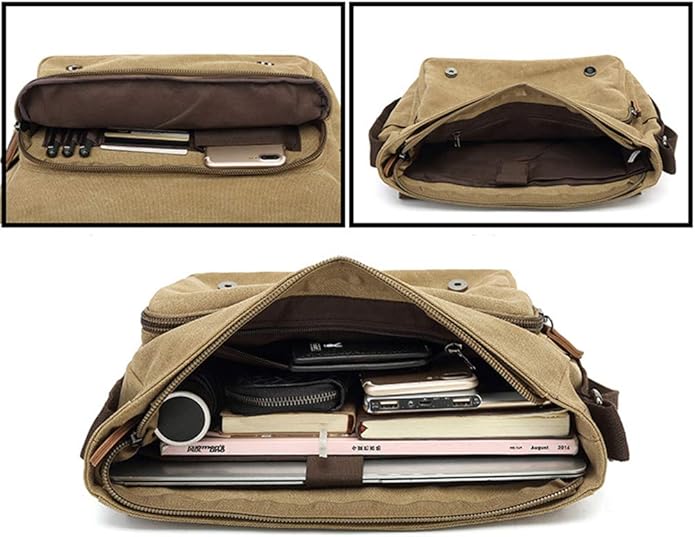 Sechunk Canvas Vintage Messenger Bag Shoulder bag Leather Large Travel Crossbody bags for men women 15inch Laptop