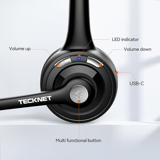 TECKNET Bluetooth Headphones Over Ear, 65 Hours Playtime and 3 EQ Modes Wireless Headphones with Microphone, Memory Foam Ear Cups, Hi-Res Audio, Deep Bassfor Home Travel Office Laptop PC Cellphone