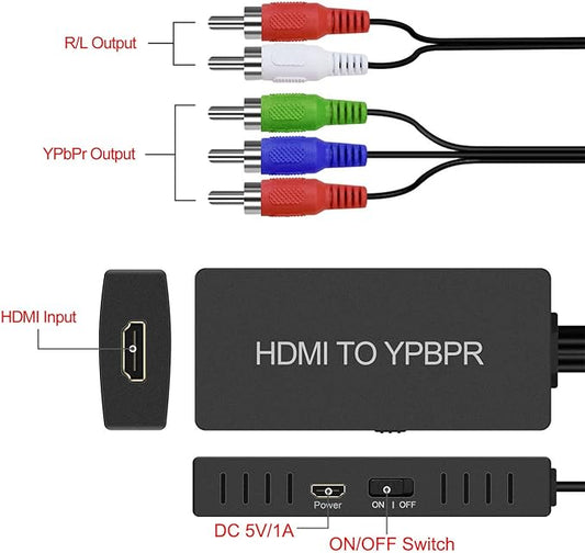 Dingsun HDMI to Component Converter, HDMI to YPbPr Component RGB + R/L Audio Adapter Support 720/1080P Compatibility Apple TV, Fire Stick, Roku, DVD Players ect.