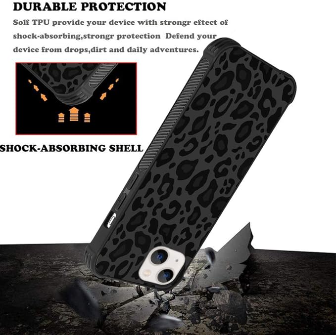 KANGHAR Case Compatible with iPhone 13,Black Leopard Design,Tire Texture Non-Slip +Shockproof Rugged TPU Protective Case for iPhone 13 6.1 Inch (2021) Leopard Pattern