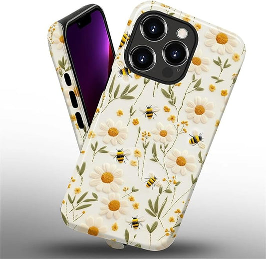 Case for iPhone 13 Pro Case,Bees Sunflowers Design - Hybrid Dual Protection Silicone + Hard PC Shockproof Full Body Cover Slim Anti-Scratch Protective Case for Men Women