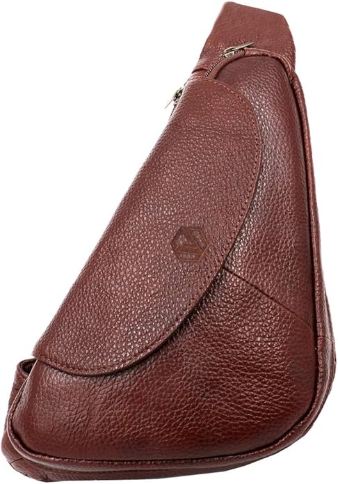 Basic Cowhide Leather Sling Bag Crossbody Chest Pack Shoulder Daypack (Tan Brown)