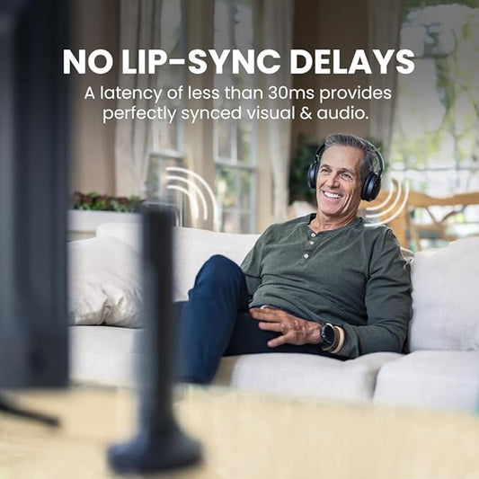Avantree Opera Plus - Wireless Headphones for TV Watching with Clear Dialogue & Volume Boost for Seniors & Hard of Hearing, Use with Soundbar at Same Time, Charging Transmitter Base, Comfortable Fit