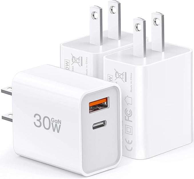 USB C Super Fast Charger, 3-Pack 30W Dual Port PD+QC Fast Charger Adapter Block for iPhone 16/15/14/13/Pro/Pro Max/Plus/iPad/MacBook air, (25W PPS) Type C Charging for Samsung S21 S22 Pixel