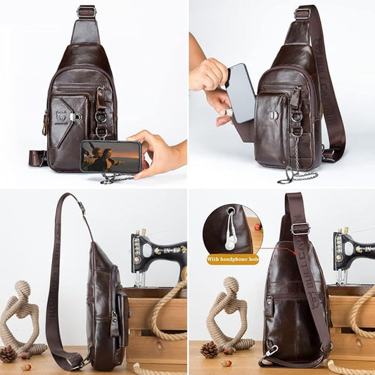 KPYWZER Vintage Leather Sling Bag Backpack for Men Crossbody Shoulder Chest Day Pack Backpacks