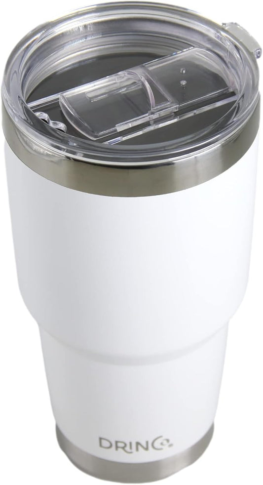 Drinco - 30 oz Stainless Steel Tumbler | Double Walled Vacuum Insulated Mug With Lid, 2 Straws, For Hot & Cold Drinks (30oz Artic White USA Flag, 30oz)