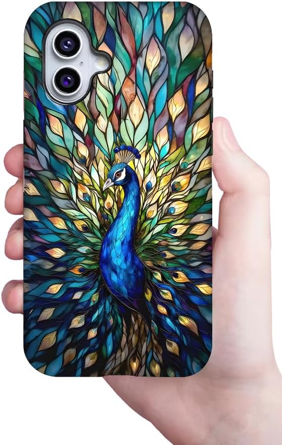 Generic Case Compatible with iPhone 14 Pro,Peacock Stained Phone Case for Girl Women,Durable Protection Case