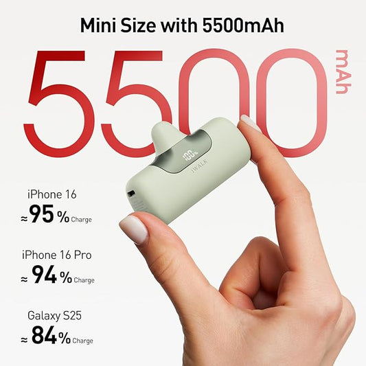 iWALK Portable Charger 5500mAh Next-Gen Small Power Bank 22.5W Fast Charging Battery USB-C Portable Phone Charger for iPhone 16/15 16 Plus 16 Pro Max iPad, Samsung Galaxy S25 S24 S23 Android, Green