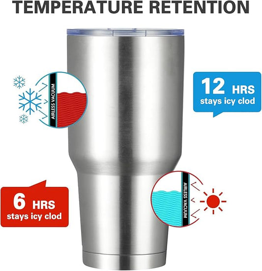 MEWAY 30oz Insulated Tumbler With Lids and Straws,Stainless Steel Double Vacuum Coffee Tumbler Cup, Brush, Durable Powder Coated Coffee Cup for Cold & Hot Drinks, Office(Silver,4 PACK)