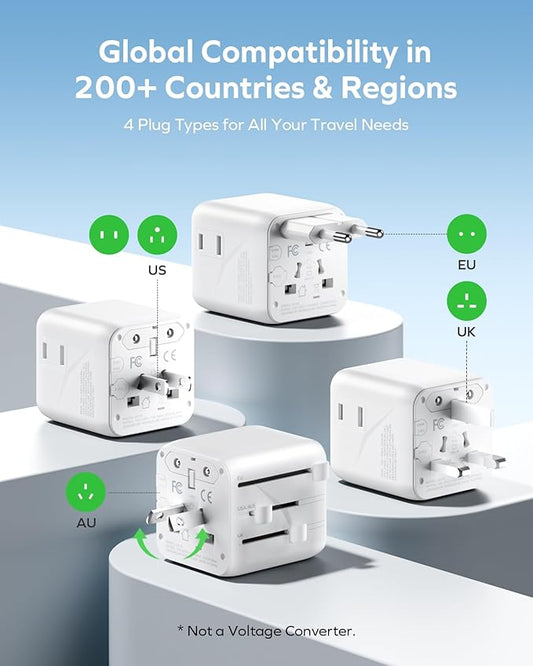 MOMAX Mini Universal Travel Adapter Worldwide, 2 AC, All European Travel Plug Adapter UK, Travel Essentials for US to Europe Adaptor, All-in-One Wall Charger for AUS JP, Over 200 Countries
