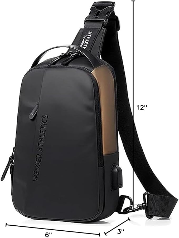 Waterproof Sling Bags Mens Shoulder Crossbody Backpack with USB Charging Port& Headphone,Outdoor Lightweight Bag