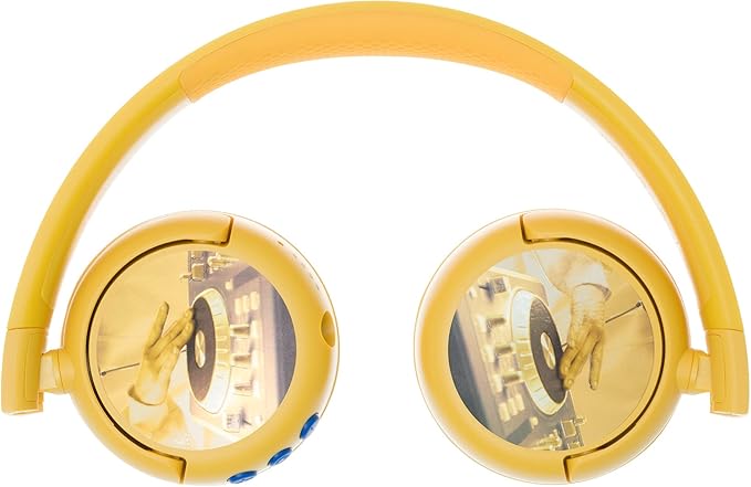 BuddyPhones POP Fun | Foldable Bluetooth Kids Headphones + Microphone, Works Wired or Wireless - SafeAudio Volume Limiting for iPhone/iPad/Tablet/PC and More (Yellow)