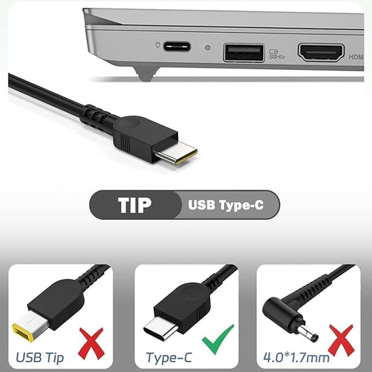 New Slim 65W USB C Laptop Charger for Lenovo Thinkpad/Yoga/Chromebook, Computer Type C Fast Charging Power Cord Ac Adapter for ThinkPad T14/T15/X1 Carbon Gen 12, Yoga 7i/9i Chromebook 500e /C340/S340
