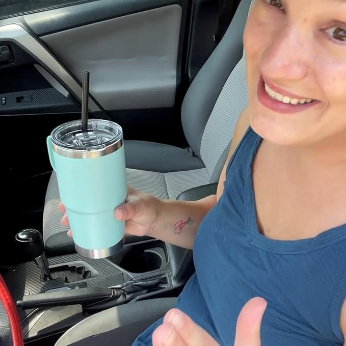 20 oz Stainless Steel Tumbler with Handle Bulk Metal Insulated Tumblers Travel Coffee Mug with Handle Double Wall Tumbler Cup with Lid and Straw, New Dark Green 12 Pack