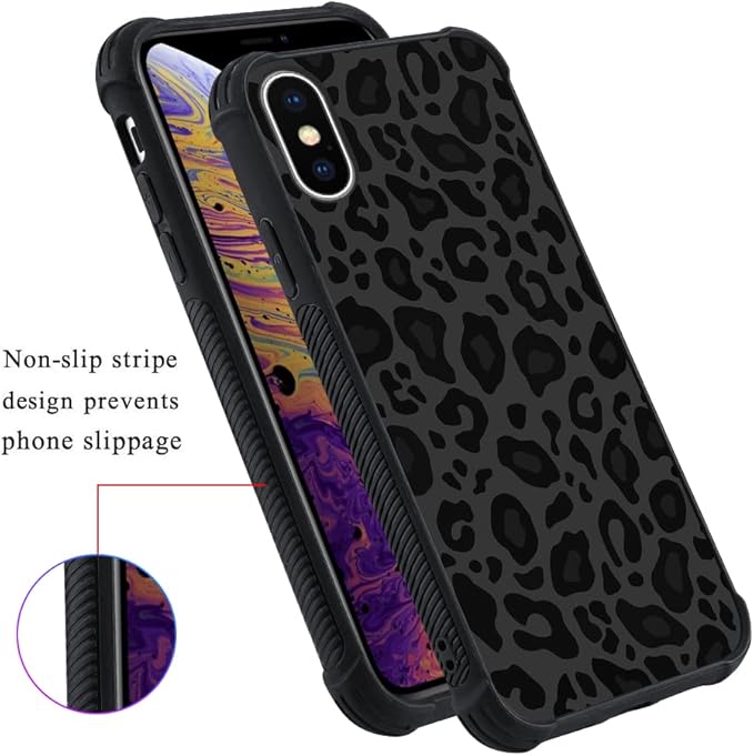 KANGHAR Case Compatible with iPhone X/XS,Black Leopard Design,Tire Texture Non-Slip +Shockproof Rugged TPU Protective Case for iPhone X/XS 5.8 Inch Leopard Pattern