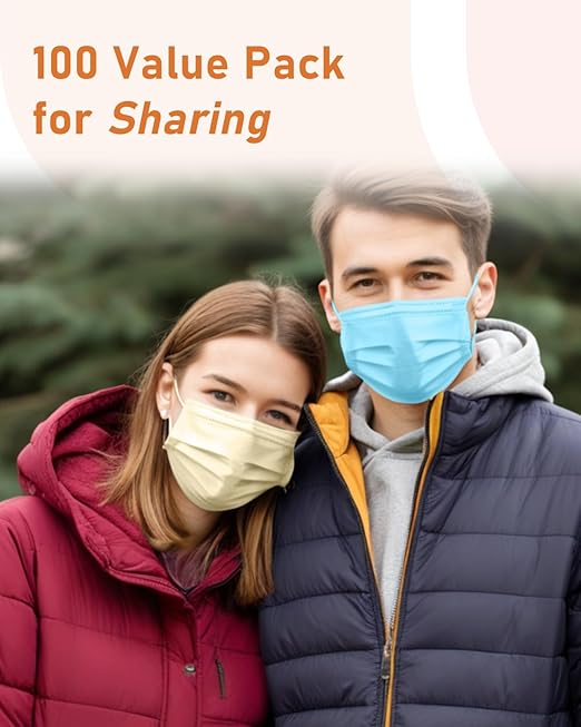 Face Masks Disposable 100 Pack, 4 Ply ASTM Level 3 Medical Grade, Breathable for Adult Outdoor Protection, Individually Wrapped for Home, School & Office, Sand and Sea
