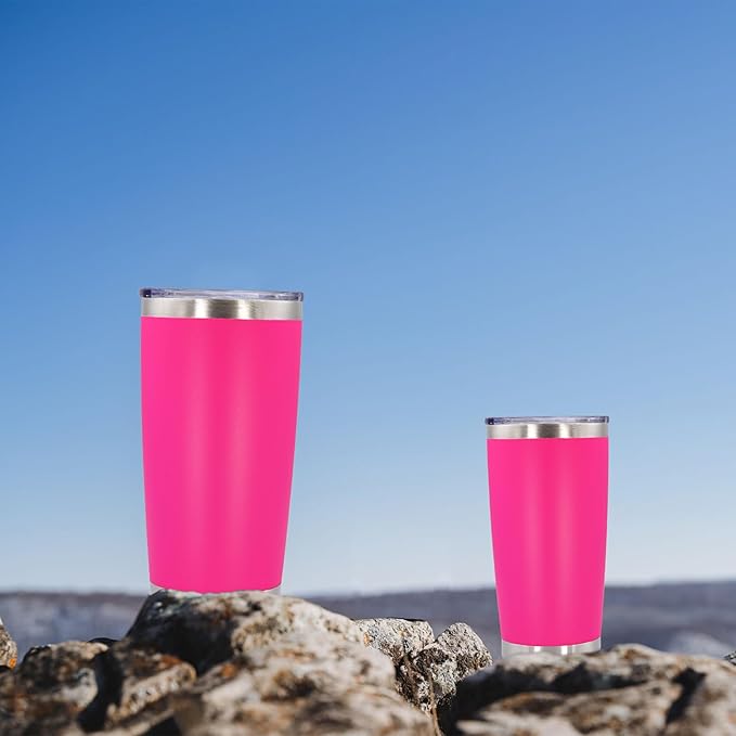 20oz Tumbler Bulk Stainless Steel Tumblers with Lid Vacuum Insulated Double Wall Travel Coffee Mug Powder Coated Tumbler Cup for Hot and Cold Drinks(Hot Pink, 12 pack)