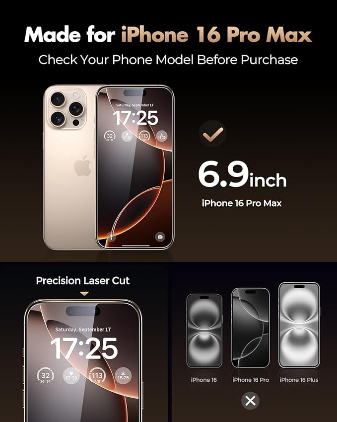 UNBREAKcable Screen Protector for iPhone 16 Pro Max, Pull-To-Protect Easy Installation, Auto Dust-Elimination, 9H+ Military-Grade Tempered Glass, Bubble-Free, Case Friendly, HD Clear, 6.9 Inch, 2 Pack