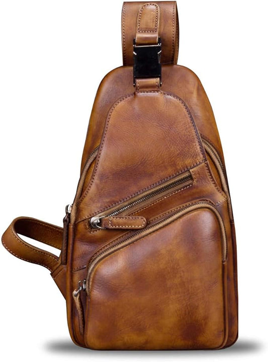 IVTG Genuine Leather Sling Bags for Men and Women Chest Shoulder Backpack Handmade Crossbody Motocycle Daypack